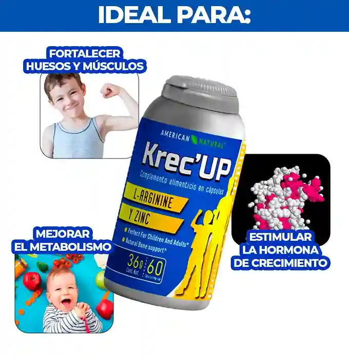 Krece Up Forte Kids - Con Zinc y L-Arginina para un crecimiento fuerte y saludable😊